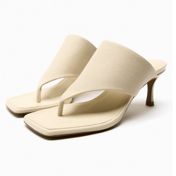 Zara Wide Strap With Toe Post Heeled Leather Sandals Sz:7.5 NWT - Picture 2 of 14